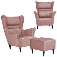 Fotel uszak Zoja z podnóżkiem skandynawski Family Meble różowy pastel