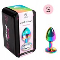 Korek, wtyczka analna w tęczowych barwach. Metalowa. Rozmiar S.