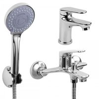Zestaw baterii łazienkowych umywalkowa wannowo prysznicowa chrom - Yoka
