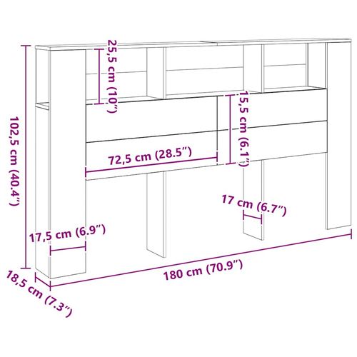 Wezgłowie z półkami, dąb artisian, 180x18,5x102,5 cm na Arena.pl
