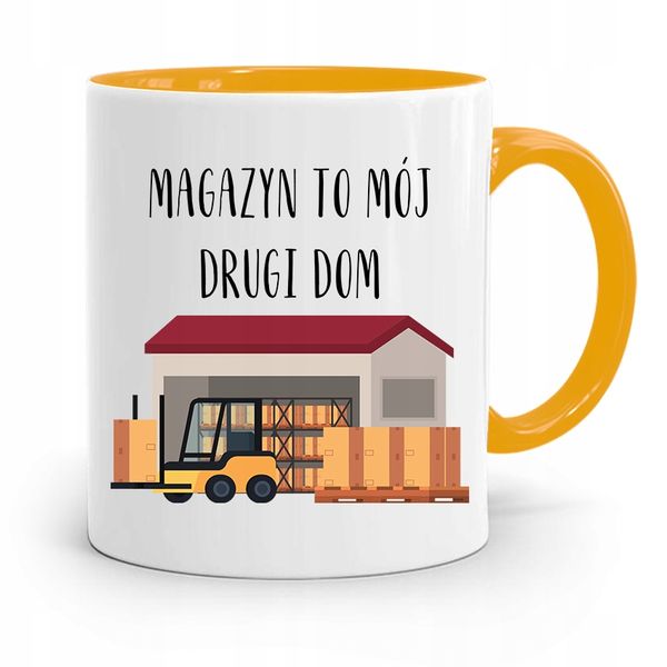 Kubek Żółty Dla Magazyniera To Mój Drugi Dom Z Nadrukiem Ze Zdjęciem zdjęcie 1