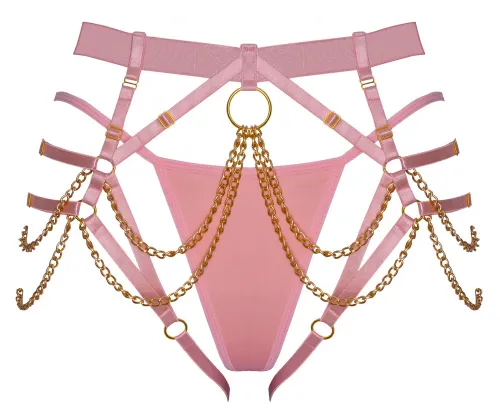 bad kitty harness string rożowy s-l z regulacją i złotymi dodatkami na Arena.pl