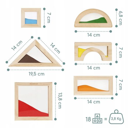 Drewniane klocki sensoryczne dla dzieci – zestaw 18 elementów do zabawy na Arena.pl