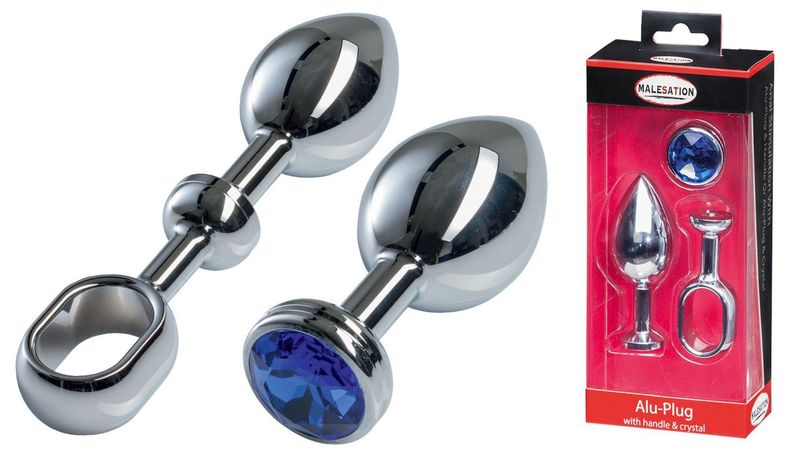 MALESATION Alu-Plug with handle & crystal large, chrome zdjęcie 1