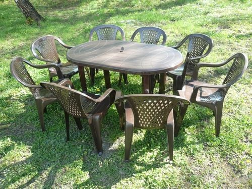 MOCNY BRĄZOWY ZESTAW 8+1 KRZESŁA DUŻY STÓŁ OGRÓD na Arena.pl