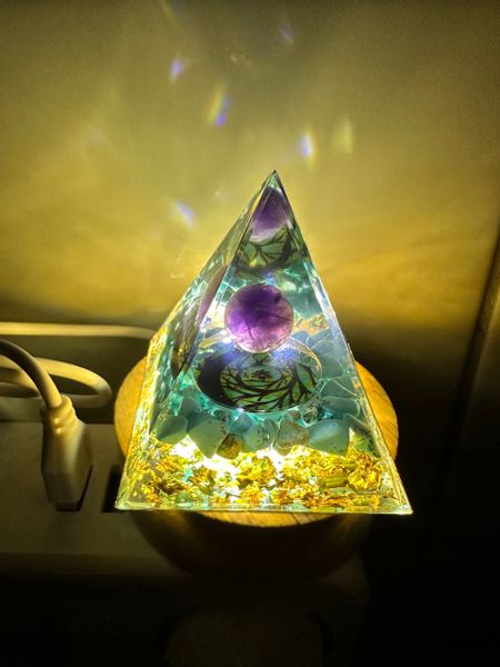 Piramida ORGONIT +LED Lampka PODSTAWA 5cm KRYSZTAŁ KAMIENIE AMULET 5cm HX15 zdjęcie 9
