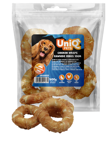UNIQ PETS Przysmak dla psa ring ze skóry wołowej z kurczakiem 500g na Arena.pl
