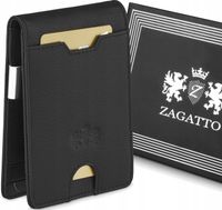 Portfel męski skórzany SLIM czarny mały elegancki wytrzymały RFID ZAGATTO
