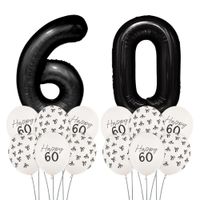 Zestaw balonów na 60 urodziny czarno-biały z kokardkami