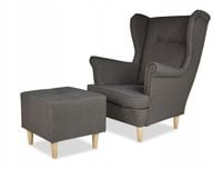 Fotel uszak ARI z podnóżkiem, skandynawski Family Meble szary prosty