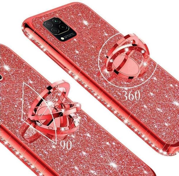 Etui Huawei Y5P Diamond Ring Brokat Czerwony zdjęcie 4