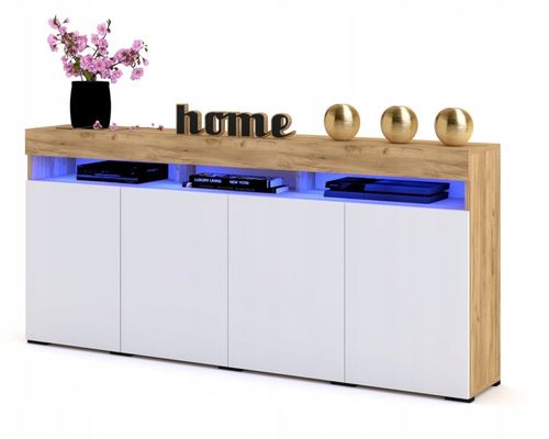 Duża Komoda LUNA 4D 180 Dąb Craft Biała LED na Arena.pl