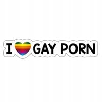 Naklejka Żarcik Gay Prank Joke I Love Gay Porn Wlepa Sticker LGBT + Serce