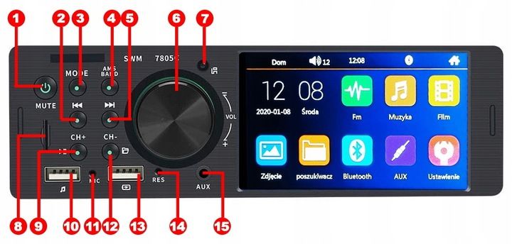 RADIO SAMOCHODOWE 1DIN EKRAN 4,1" USB BLUETOOTH SD zdjęcie 6