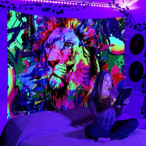 Dekoracja ŚCIENNA UV OBRAZ Fluorescencyjny ODBLASK Tęczowe Drzewo na Arena.pl