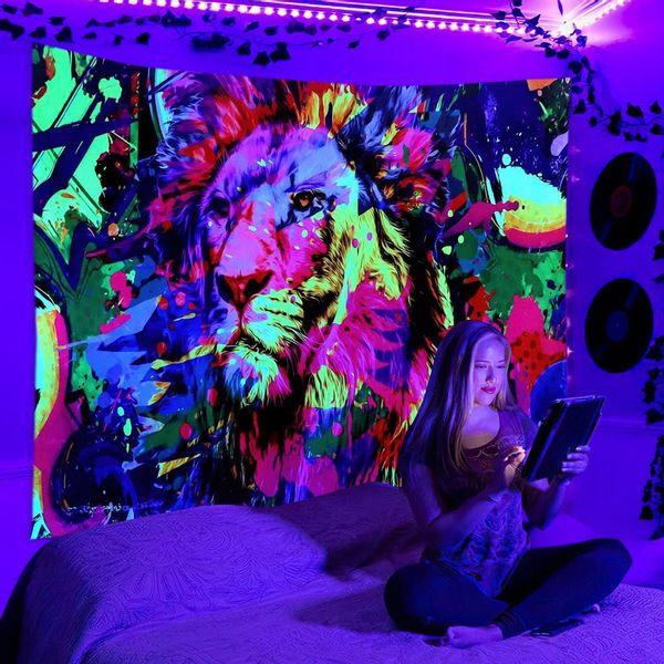 Dekoracja ŚCIENNA UV OBRAZ Fluorescencyjny ODBLASK Tęczowe Drzewo zdjęcie 8