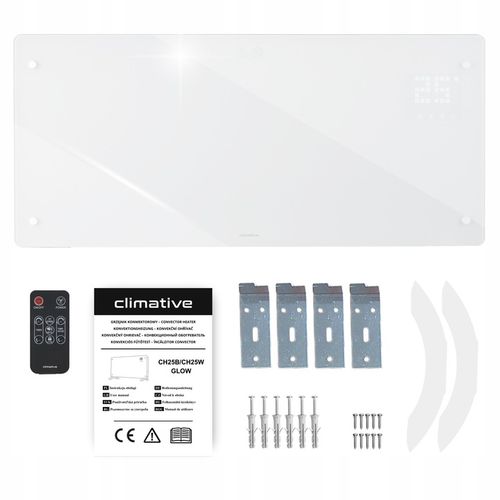 Grzejnik elektryczny szklany konwektorowy Glow 2500W LED WiFi Tuya biały na Arena.pl