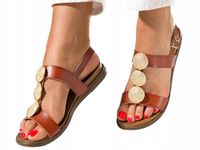 BRĄZOWE SANDAŁY DAMSKIE Z MODNĄ OZDOBĄ LEKKIE WYGODNE OBUWIE NA LATO r 37