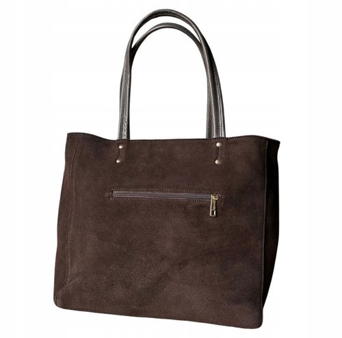 Czekoladowa zamszowa torebka A4 shopper ciemny brąz ZAMSZ Vera Pelle na Arena.pl