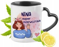 Kubek Czarny Z Uszkiem W Kształcie Serca Dla Niny Idealny Na Prezent