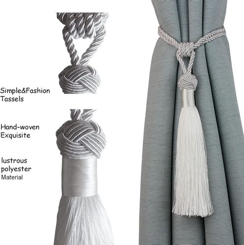 Upinacz do Zasłon Chwost Sznur z Frędzlami 60cm Zestaw 4 Sztuki Biały na Arena.pl