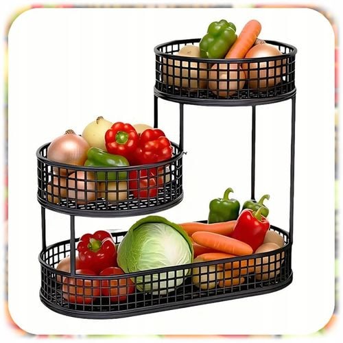 KOSZ NA OWOCE WARZYWA 3 POZIOMOWY METALOWY CZARNY KOSZYK STOJAK na Arena.pl