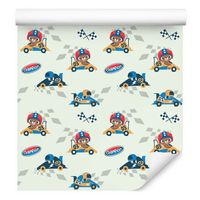 Tapeta do pokoju dziecka miś samochód wyścigowy