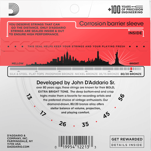 Struny do gitary akustycznej akustyka 80/20 Bronze Daddario EJ12 13-56 na Arena.pl