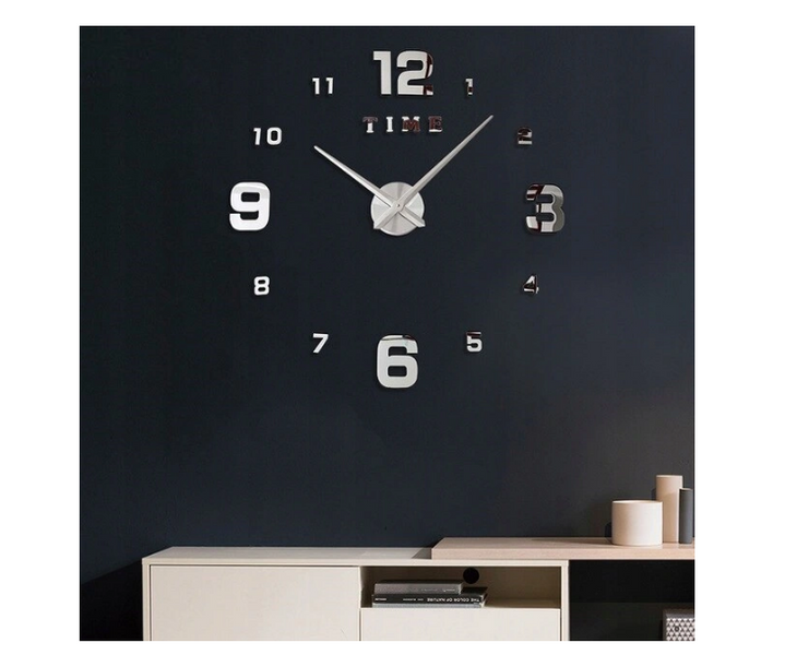 ZEGAR ŚCIENNY SREBRNY DIY DUŻY LUSTRO 3D zdjęcie 2