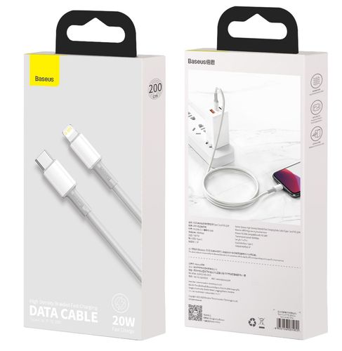 Kabel USB-C do Lightning Baseus High Density Braided, 20W, PD, 2m (biały) na Arena.pl