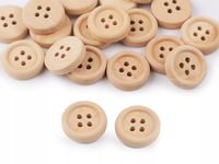 Drewniane guziki nawlekane kształt okrągły fi 15 mm beżowy 20 szt.