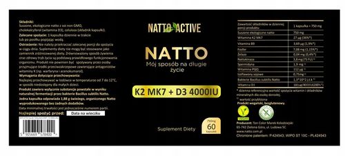 Natto Active Witamina D3 4000 Witamina K2 MK7 Nattokinaza – 60 kapsułek na Arena.pl