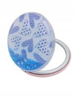 Lusterko kieszonkowe okrągłe podwójne brokat serduszka 7cm wielokolorowe