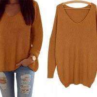 LUŹNY KLASYCZNY DUŻY KOBIECY SWETER OVERSIZE dekolt V kolory XL/XXL