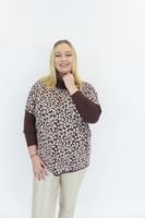 Brązowy Oversizowy Sweter Damski Golf w Panterkę UNI