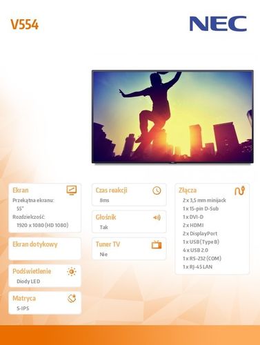 NEC 55'' MultiSync V554 S-IPS 1920x1080 500cd/m2 na Arena.pl