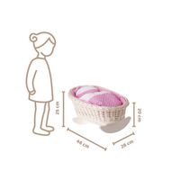 BUJANE ŁÓŻECZKO KOŁYSKA Z WIKLINY DLA LALEK Z POŚCIELĄ 46X28 H 20/25 CM