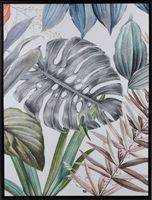 Obraz botaniczny 63x83 cm zielono‑biały ręcznie malowany na płótnie