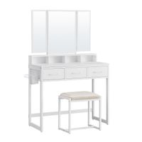 Toaletka biała z lustrem i stołkiem do sypialni 90x40x141 cm nowoczesna