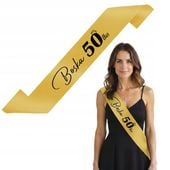 Szarfa urodzinowa złota napis boska 50-tka dodatek na 50 URODZINY