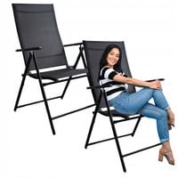 Krzesła Ogrodowe Składane 2 szt. Regulowane Oparcie Aluminiowe Leżak Czarne