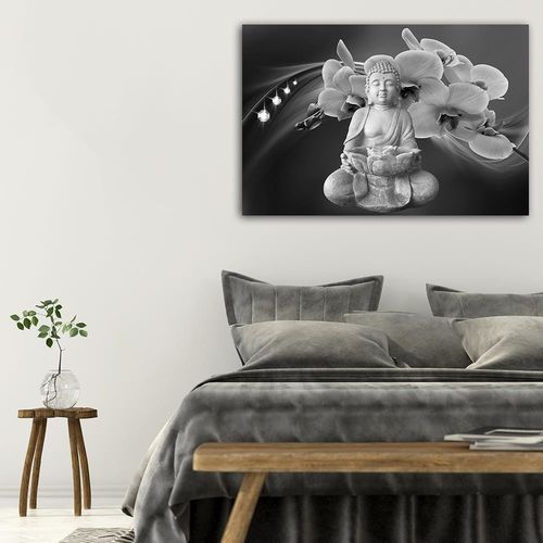 Obraz na płótnie - Canvas, Budda z orchideami 90x60 na Arena.pl