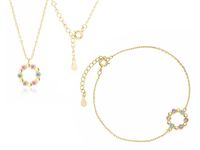 Elegancki pozłacany srebrny komplet celebrytka kółko circle ring kolorowe cyrkonie srebro 925 Z1352ZG_MU