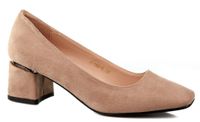 Czółenka zamszowe na niskim słupku 5 cm. beżowe Rozmiar obuwia - 36