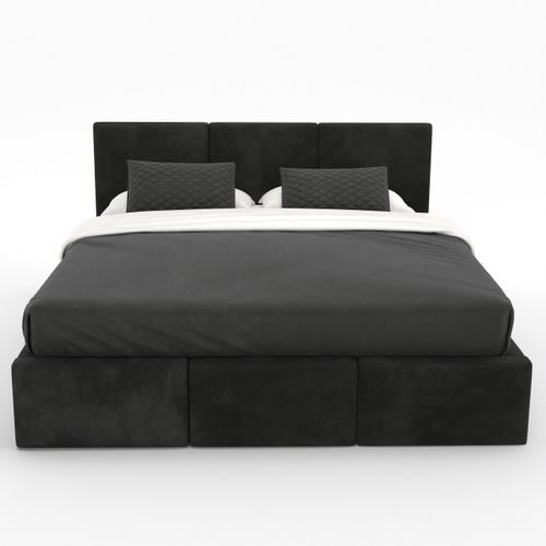 ŁÓŻKO TAPICEROWANE DO SYPIALNI 180x200 ŁÓŻKO PODWÓJNE Z POJEMNIKIEM CZARNE na Arena.pl