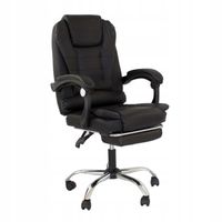 FOTEL obrotowy masujący z podnóżkiem ekoskóra CZARNY chrom relax LP200B