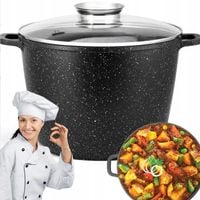 DUŻY GARNEK MARMUROWY Z POKRYWKA INDUKCJA GAZ NON-STICK AROMA KNOB 28cm 10L