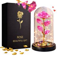 WIECZNA RÓŻA W SZKLE KOPULE ŚWIECĄCA LED RÓŻOWA