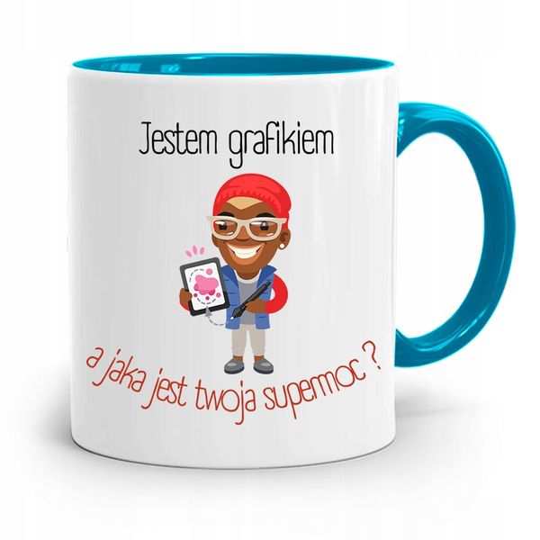 Kubek Błękitny Dla Grafika Jestem Grafikiem Z Nadrukiem Ze Zdjęciem zdjęcie 1