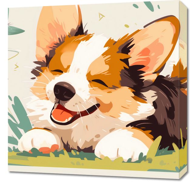 Obraz 60x60cm Beztroski Corgi zdjęcie 1